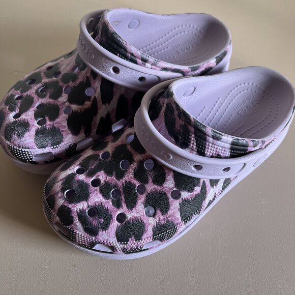 Kids Crocs Classic Animal Cutie Girls Purple Leopard Platform Clog Size J5 - Picture 5 of 16